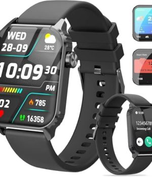 Smart Watches for Women Men, 1.83″ HD Smartwatch with 120 Sports Modes, IP67 Waterproof, Bluetooth Call and Music Control；Heart Rate and Sleep Monitor (Black)