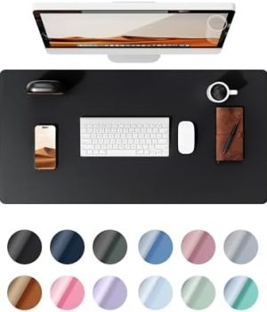 YSAGi Leather Office Desk Pad Protector, Large Mouse Pad, Non-Slip, PU Leather, Laptop Desk Blotter, Waterproof Writing Pad for Office and Home, Black, 23.6″ x 13.8″